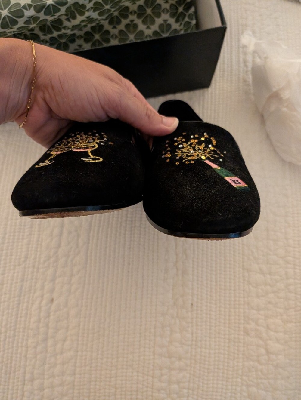 kate spade black velvet suede embroidered lounge fizzy loafers 8.5 - Picture 4 of 9